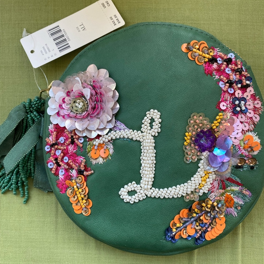 Anthropologie embellished leather monogram pouch letter L